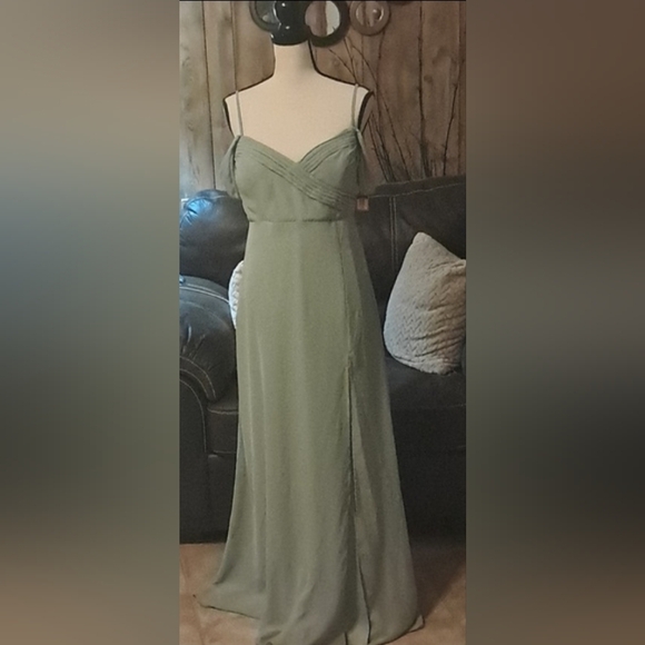 Sage Chiffon Birdy Grey Bridesmaid Dress Size M Formal Wedding Preowned - Picture 6 of 8